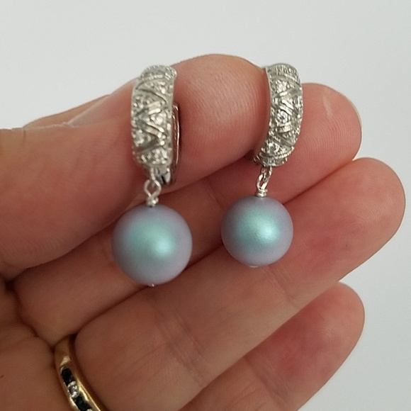 Silver Cubic Zirconia & Swarovski Pearl Earrings - Picture 4 of 5